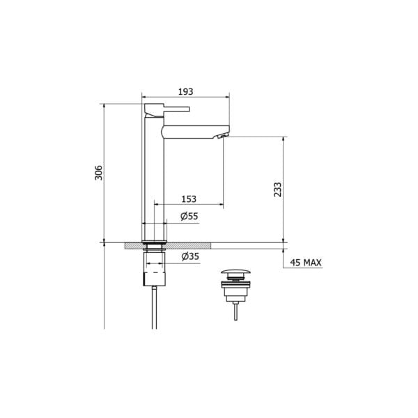 Teorema New Jabil Total Black 6373370 Επιτραπέζια Μπαταρία Νιπτήρος Με Βαλβίδα Κλίκερ - Image 2