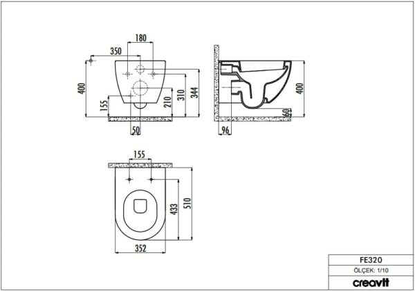 Λεκάνη Κρεμαστή FREE Ανθρακί Ματ (FE320.60100) Wall-Hung Pan FREE Anthracite Matt (FE320.60100) ΜΕ ΚΑΛΥΜΜΑ - Image 3