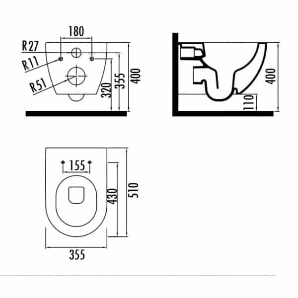 Λεκάνη Κρεμαστή FREE RIM-OFF (FE322-11CBOOE-0000) Wall-Hung Pan FREE RIM-OFF (FE322-11CBOOE-0000) - Image 5