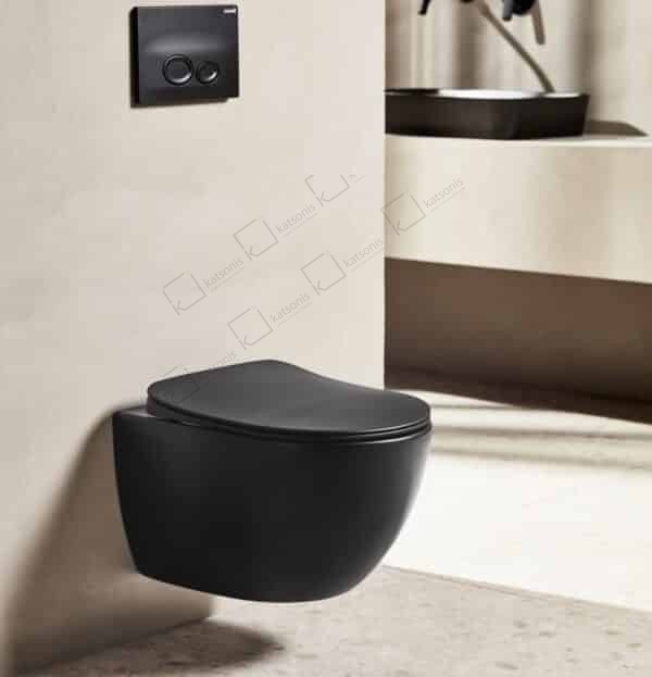 Λεκάνη Κρεμαστή FREE RIM-OFF Μαύρη Ματ (FE322.H0100) Wall-Hung Pan FREE RIM-OFF Black Matt (FE322.H0100) - Image 1