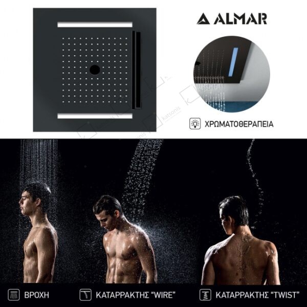 Κεφαλη Οροφης Temotion Χρωματ/Πεια 50x50 Almar Inox Pvd Black Brushed - Image 1