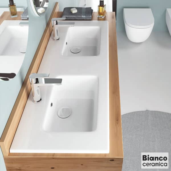 Νιπτηρας Διπλος Flat 121,6x46 (2 Οπές) Bianco Ceramica White - Image 1