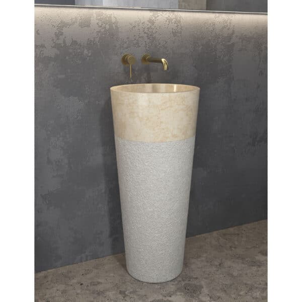 Νιπτήρας επιδαπέδιος πέτρινος BORA Cream KARAG Ø40x90cm - Image 1
