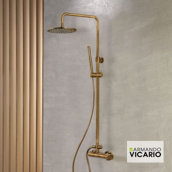 Μπαταρία ντουζιέρας και κολώνα με κεφαλή  slim vicario antique brass - Image 1