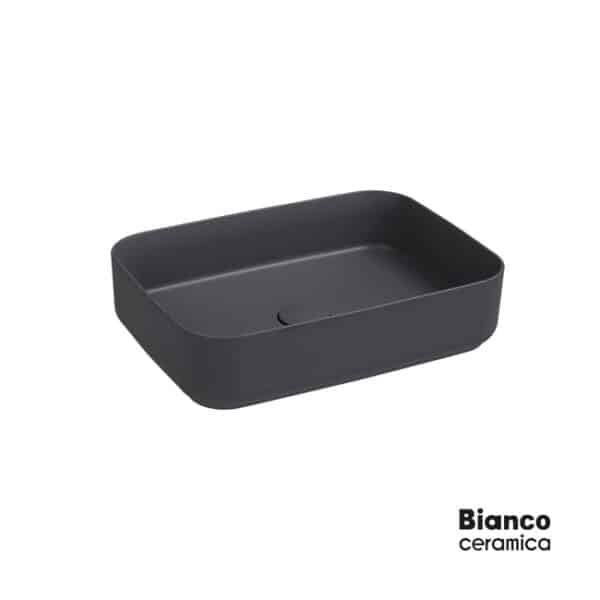 Νιπτήρας 50x36 bianco ceramica anthracite matt - Image 1
