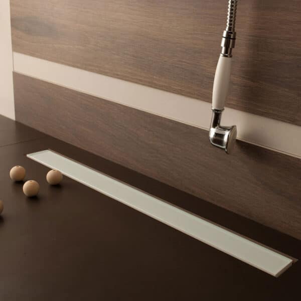 Σιφόνι δαπέδου από λευκό γυαλί Confluo FRAMELESS KARAG 85cm - Image 1