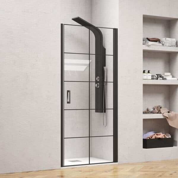 Καμπίνα από τοίχο σε τοίχο με frame κρύσταλλο NERO PIVOT PORTA Black KARAG 80x200cm - Image 1