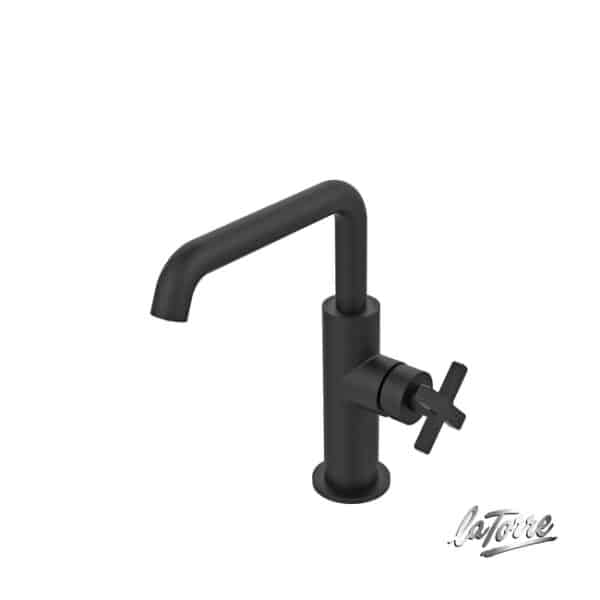 Μπαταρία νιπτήρα ήρος και βαλβίδα clic-clac elle cross la torre black matt - Image 1