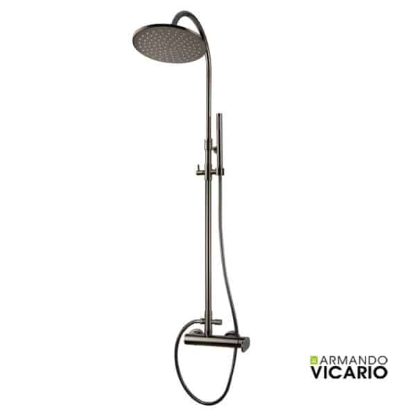 Μπαταρία ντουζιέρας και κολώνα με κεφαλή  slim vicario black chrome - Image 1