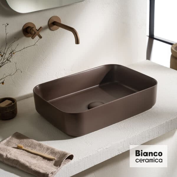 Νιπτήρας 50x36 bianco ceramica taupe matt - Image 1