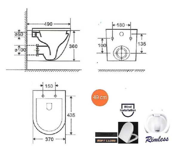 Ceramita Opera White Matt Rimless Λεκάνη Κρεμαστή 49cm
