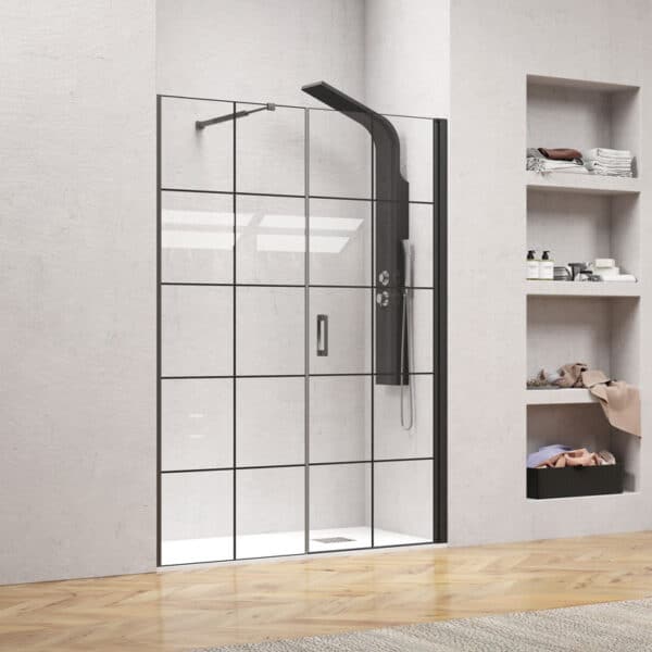 Καμπίνα από τοίχο σε τοίχο με frame κρύσταλλο NERO 6 PORTA Black KARAG 170x200cm - Image 1