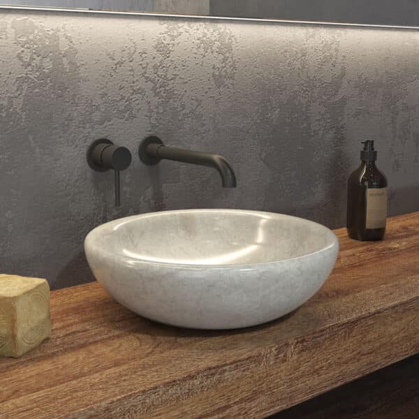 Νιπτήρας επικαθήμενος πέτρινος SORA Cream KARAG Ø40x12cm - Image 1